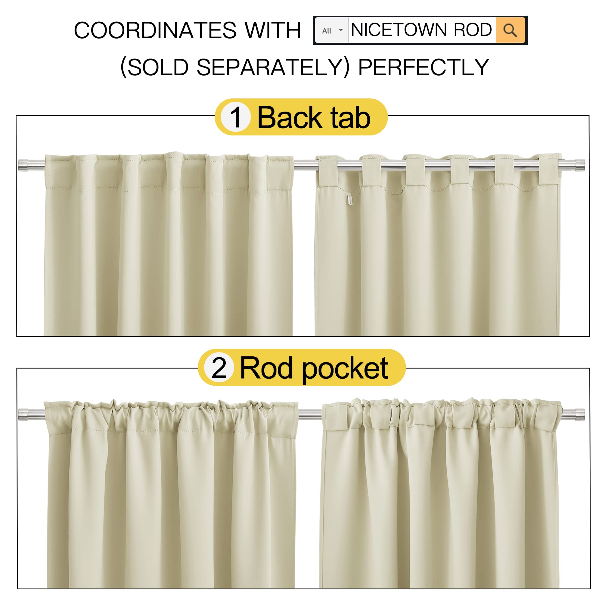 Nicetown Living Room Room Darkening Curtains, Soft And Smooth Fabric Draperies And Panels, Privacy Energy Smart Curtains For Patio Door (Beige, 52' Wide X 84' Long, 2 Pcs