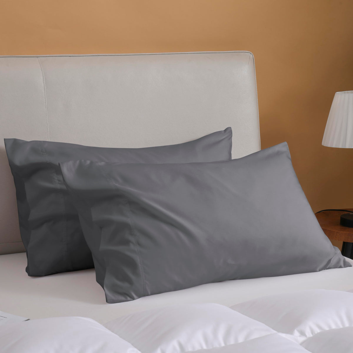 Mosluna Grey King Size Pillow Cases Set Of 2, Brushed Microfiber Pillowcases 2 Pack With Envelope Closure, Super Soft Breathable