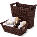 Singhoow 2 Pcs Wicker Basket Set, Laundry Hamper for Bathroom,Dark Brown