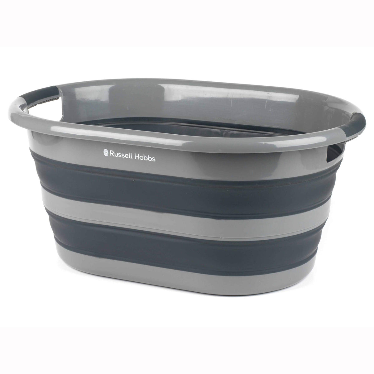 Russell Hobbs LA053879GRYEU Oval Folding Plastic Laundry Basket, 27 L, Black/Grey