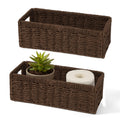 Maqauai Paper Rope Wicker Storage Baskets with Handles, 2 Pack Foldable Storage Basket, Rectangle Brown Wicker Basket for Pantry