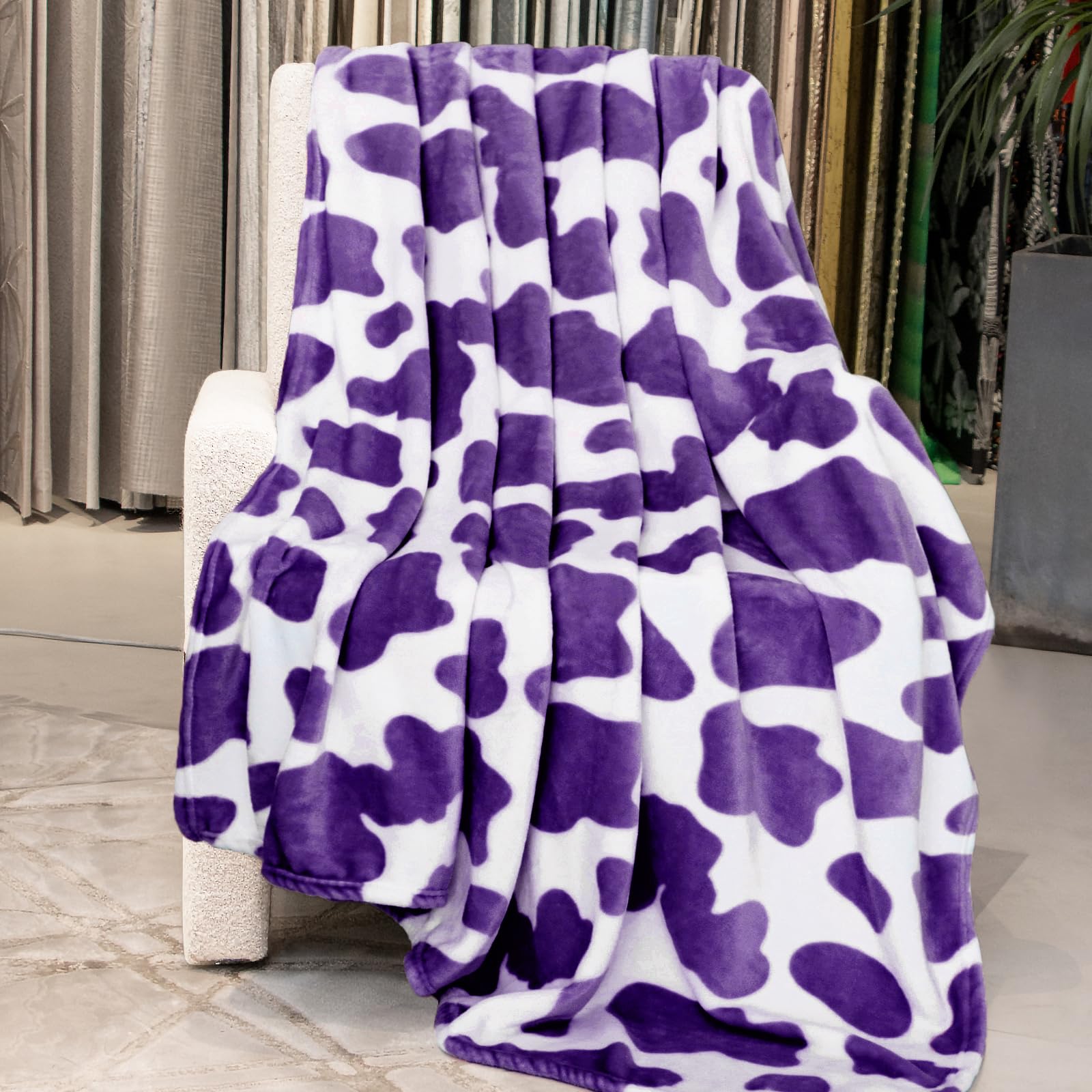 Fleece Throw Blanket Cozy Soft Lightweight Cow Soft Large Blanket Light Purple Throw Blanket For Bed