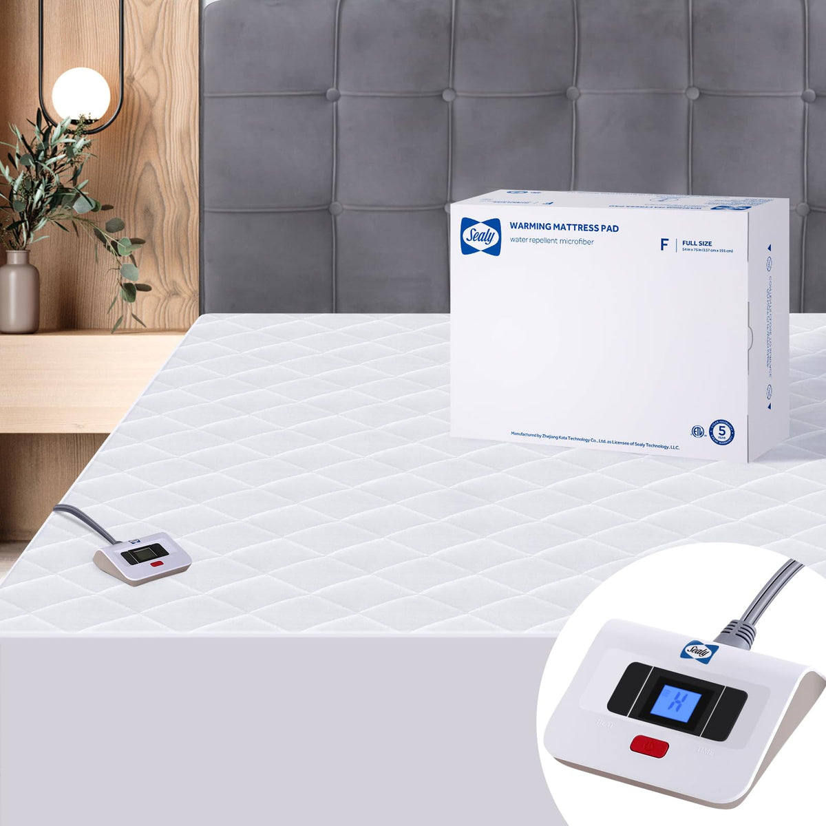 Sealy Heated Mattress Pad Full Size 54x75 Inch | Luxury Quilted Waterproof Electric Mattress Cover with 10 Heat Setting Controll