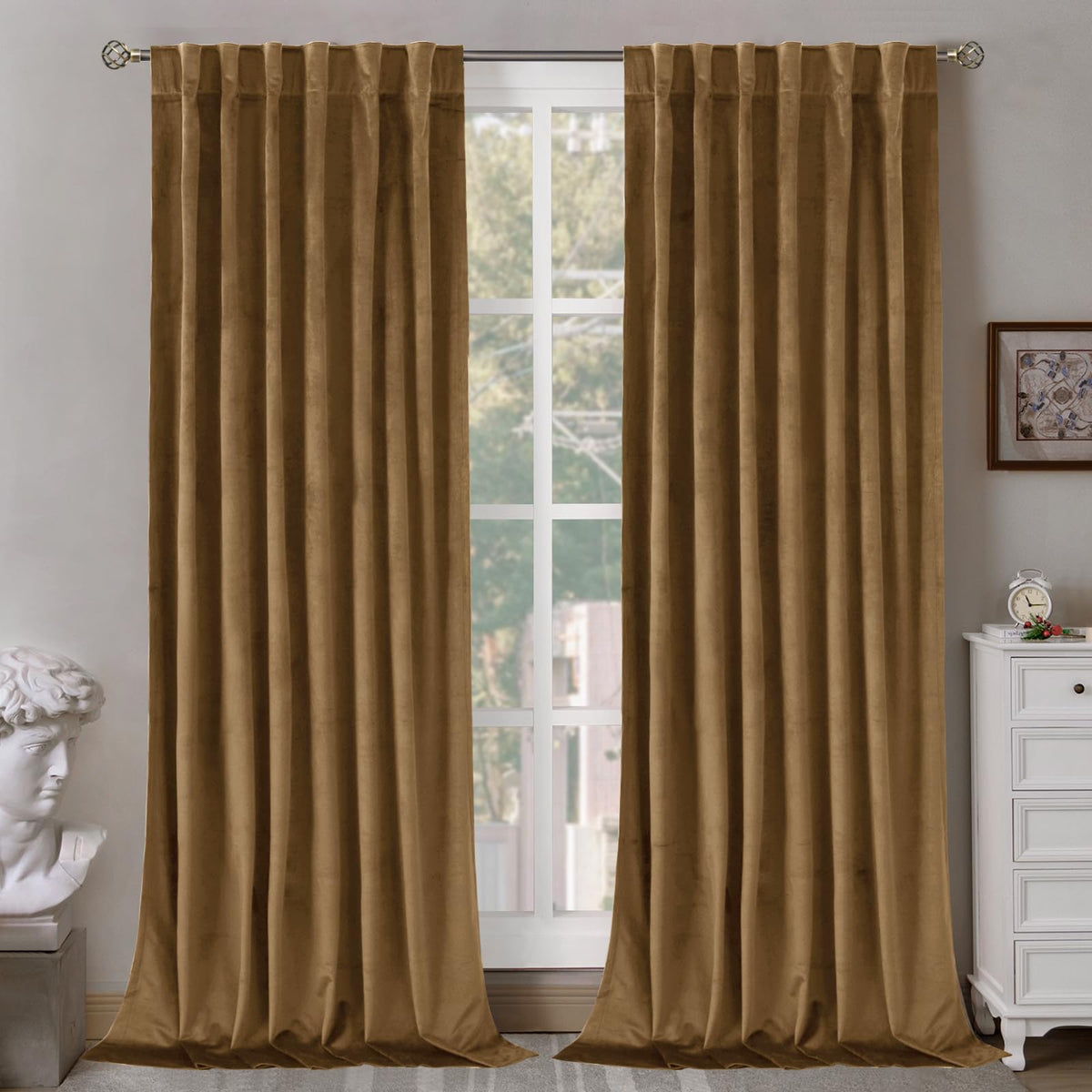 Bgment Bronze Brown Velvet Curtains For Bedroom, Thick Thermal Insulated Room Darkening Curtains Noise Reduce Back Tab And Rod P