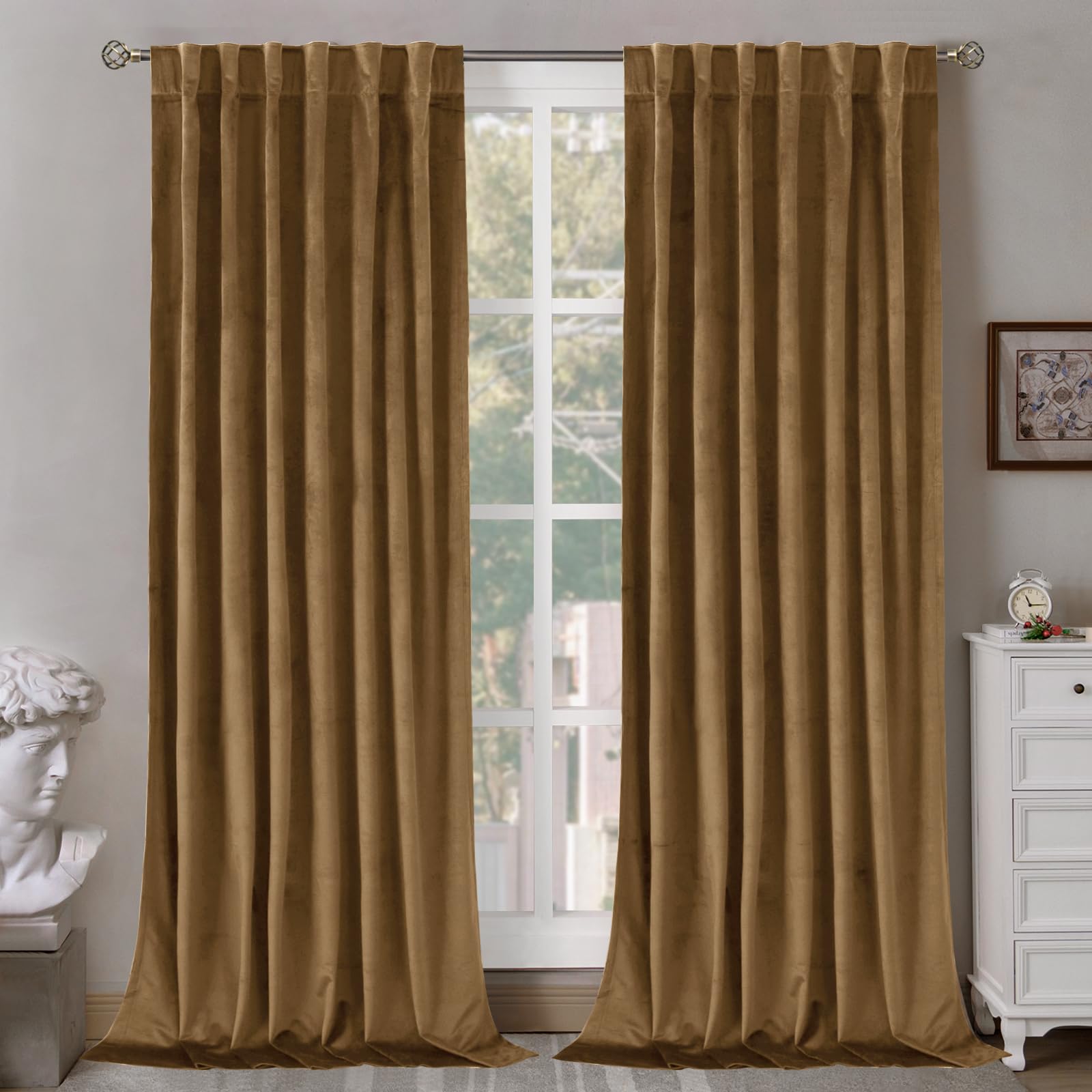 Bgment Bronze Brown Velvet Curtains For Bedroom, Thick Thermal Insulated Room Darkening Curtains Noise Reduce Back Tab And Rod P