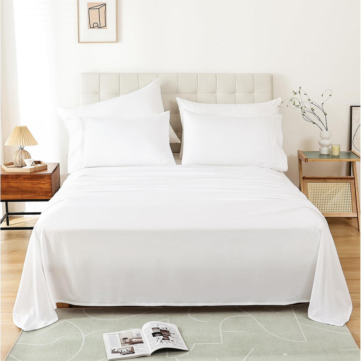 Cooling Queen Sheet Set - Luxury 4 Piece Microfiber Bed Sheets For Queen Size Bed, Fit Extre Deep Pocket Silky Soft Lightweight
