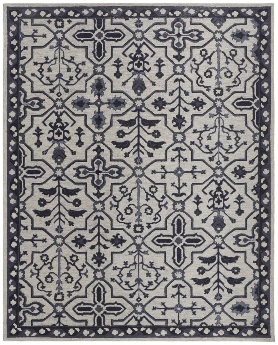 HomeRoots 513676 9 x 12 ft. Taupe & Gray Wool Floral Hand Tufted Handmade Stain Resistant Rectangle Area Rug