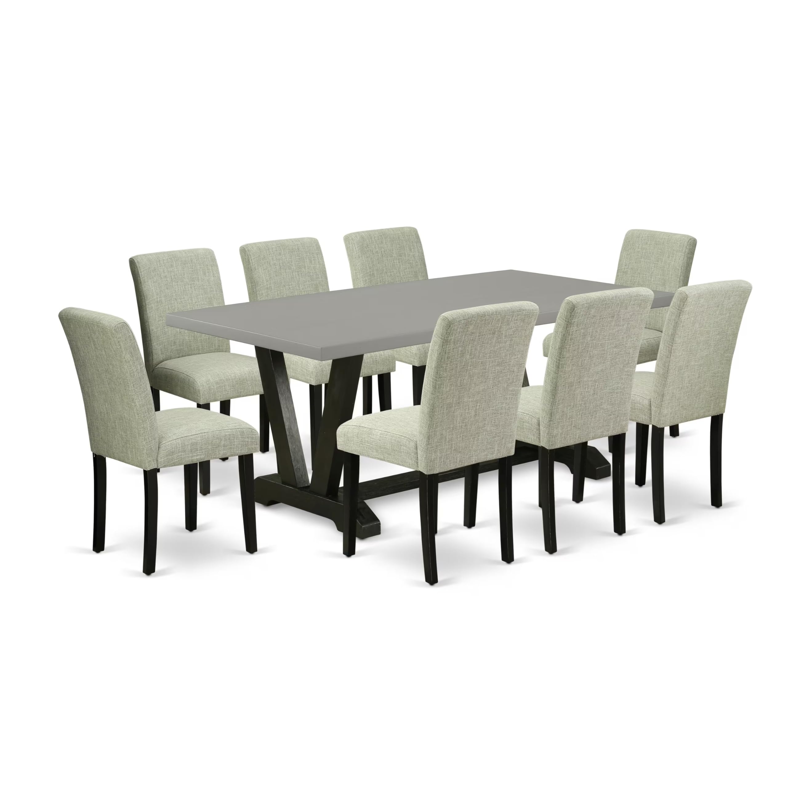 East West Furniture V697Ab106-9 9 Piece Dining Room Table Set Includes A Rectangle Kitchen Table With V-Legs And 8 Shitake Linen Fabric Parson Dining Chairs, 40X72 Inch, Multi-Color
