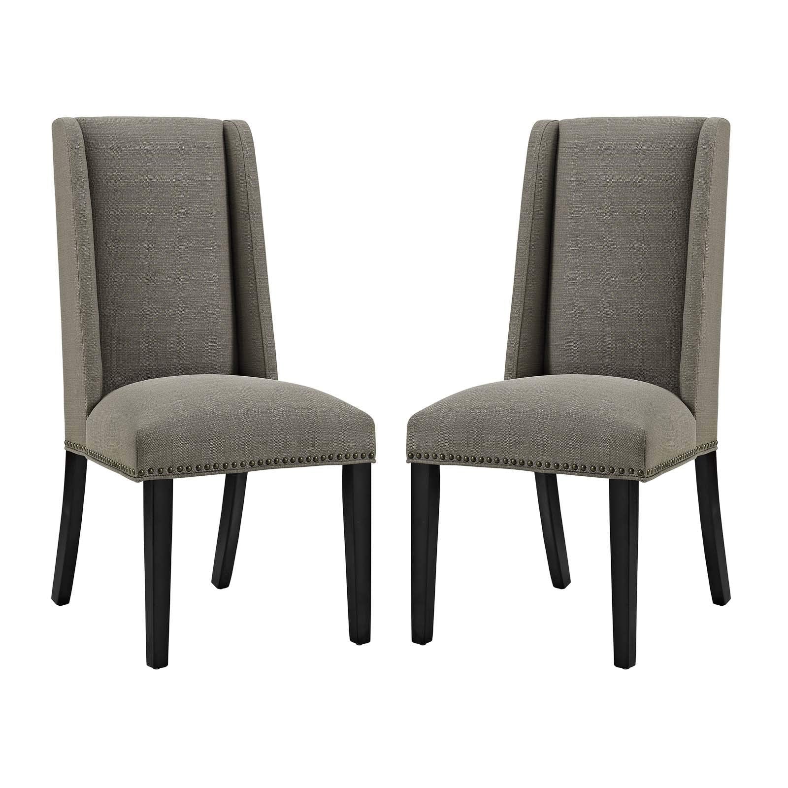 Modway Baron Modern Tall Back Wood Upholstered Fabric Two Dining Chairs In Granite