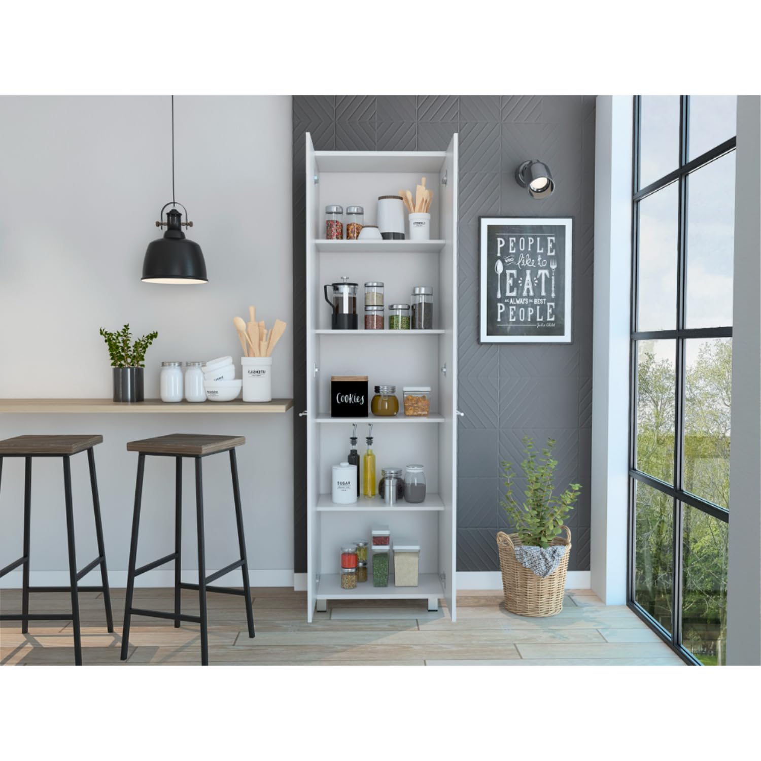 Collins Pantry Cabinet with Five Interior Shelves, 78.7&quot; H, White, Kitchen