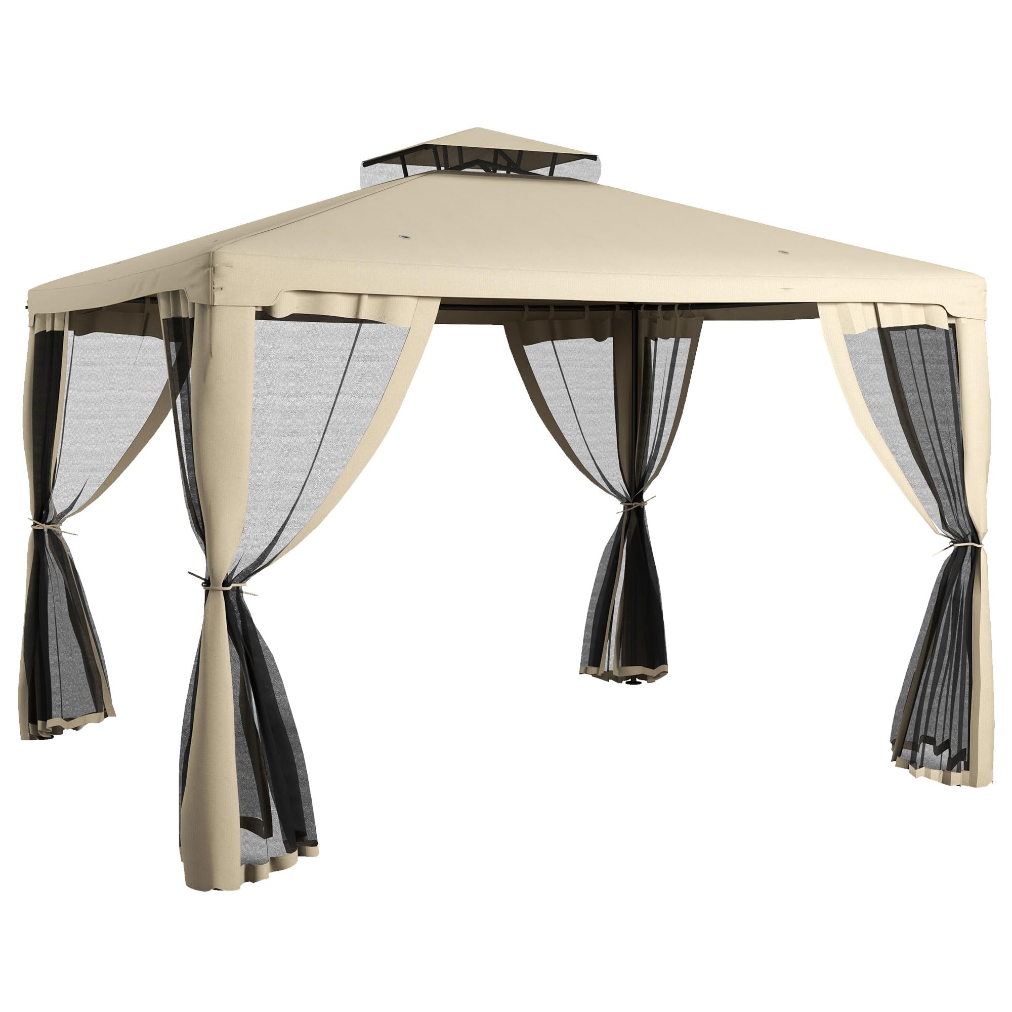 Outsunny 9.6' X 11.6' Patio Gazebo, Outdoor Canopy Shelter With 2-Tier Roof And Netting, Steel Frame For Garden, Lawn, Backyard,