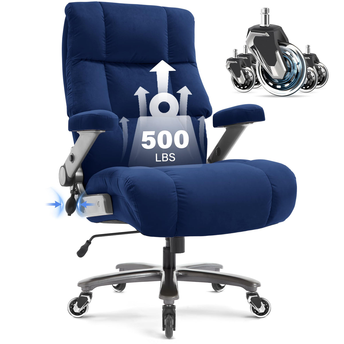 Big And Tall Office Chair 500Lbs- Executive Desk Chair With Adjustable Lumbar Support 3D Flip Up Arms- Heavy Duty Quiet Wheels M