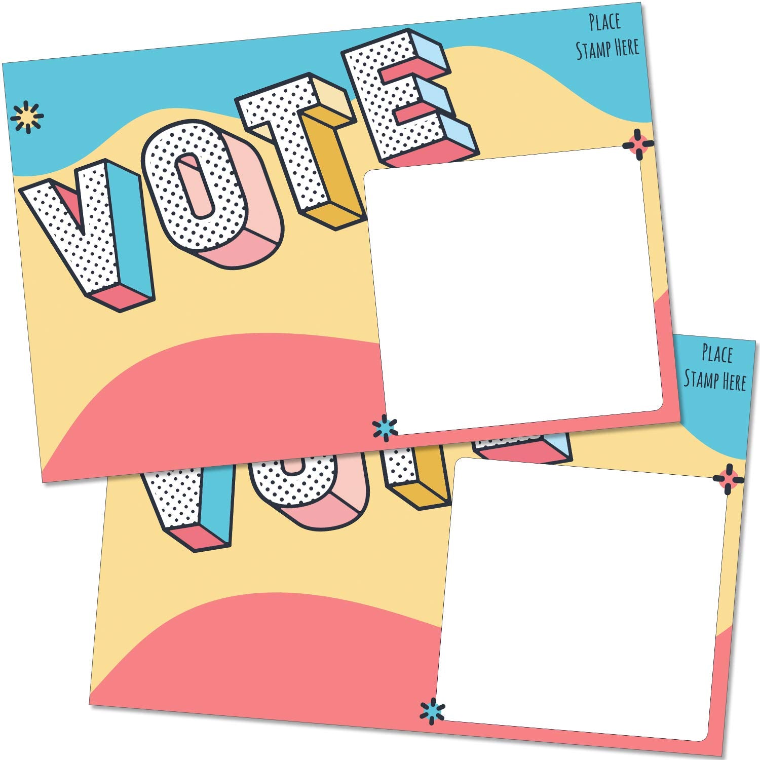 T Marie 100 Bulk Voter Postcards 4X6    - Fun Colorful Vote Design With Blank Backside Of Card To Write A Longer Message To Vote