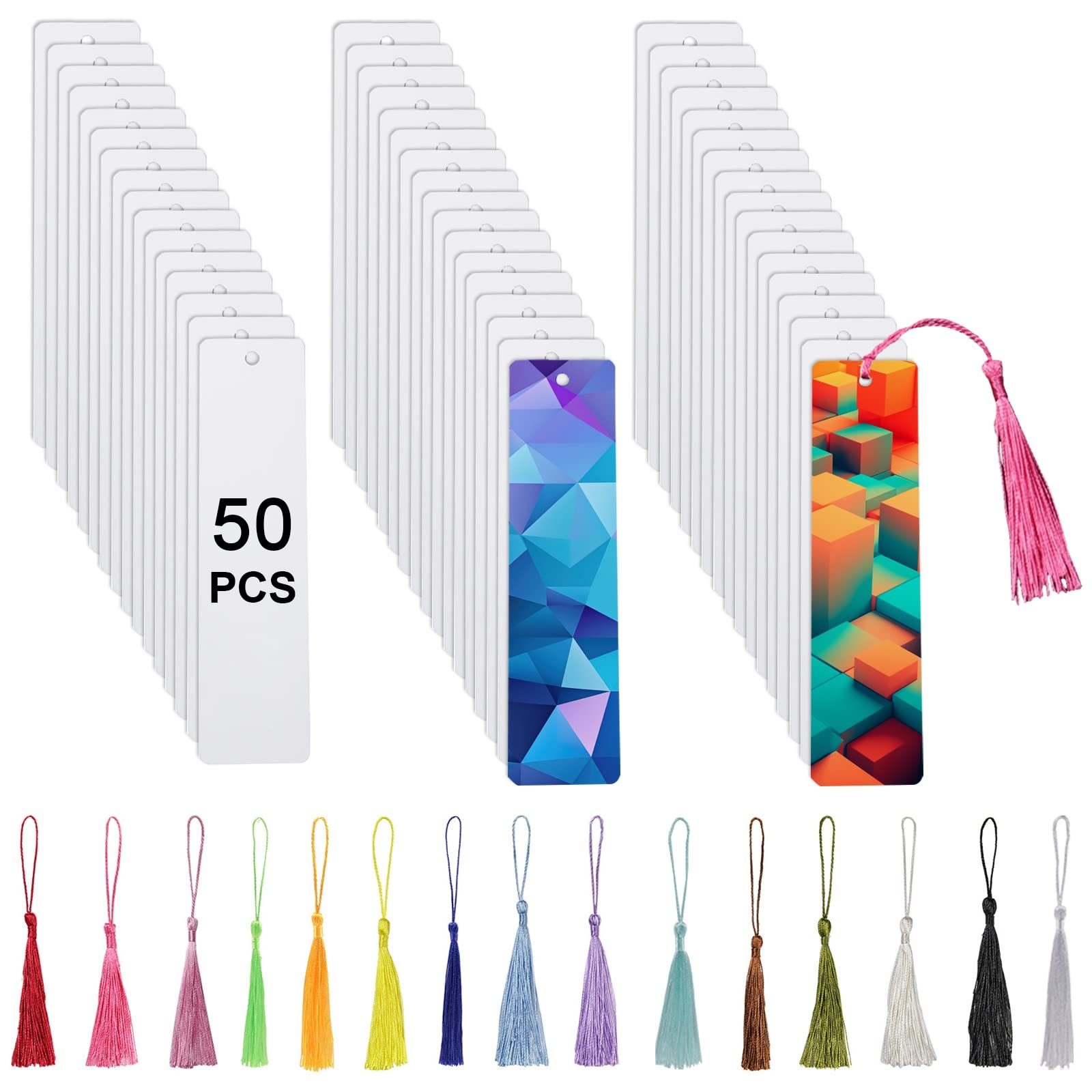 50 Pcs Sublimation Bookmark Blank Heat Transfer Aluminum Metal Bookmarks Bulk Diy Bookmarks With Hole And Colorful Tassels For C