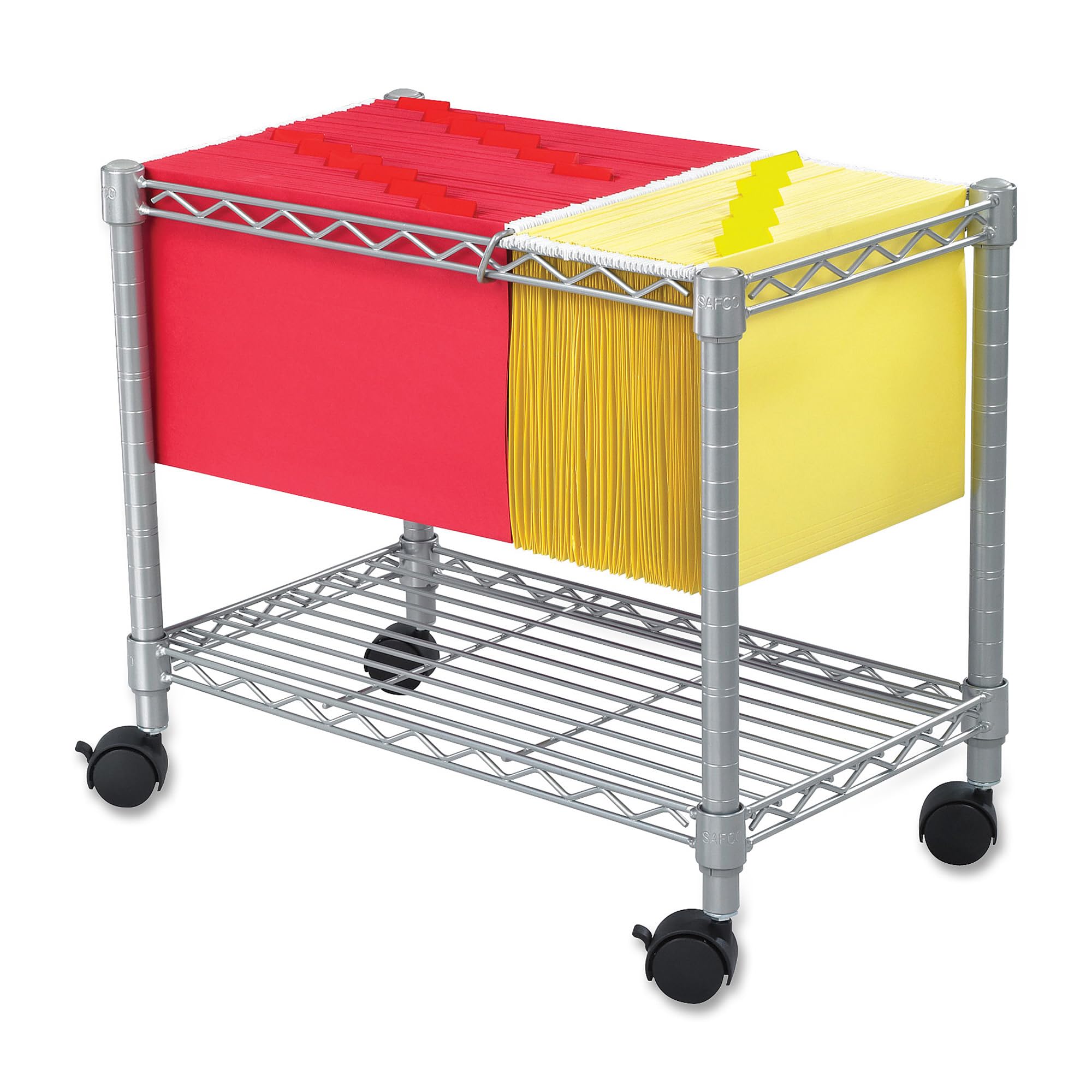 Safco 5201GR Wire Mobile Letter or Legal File Cart - Gray, Collapsible Space Saving for Compact Storage. 4 Locking Wheels