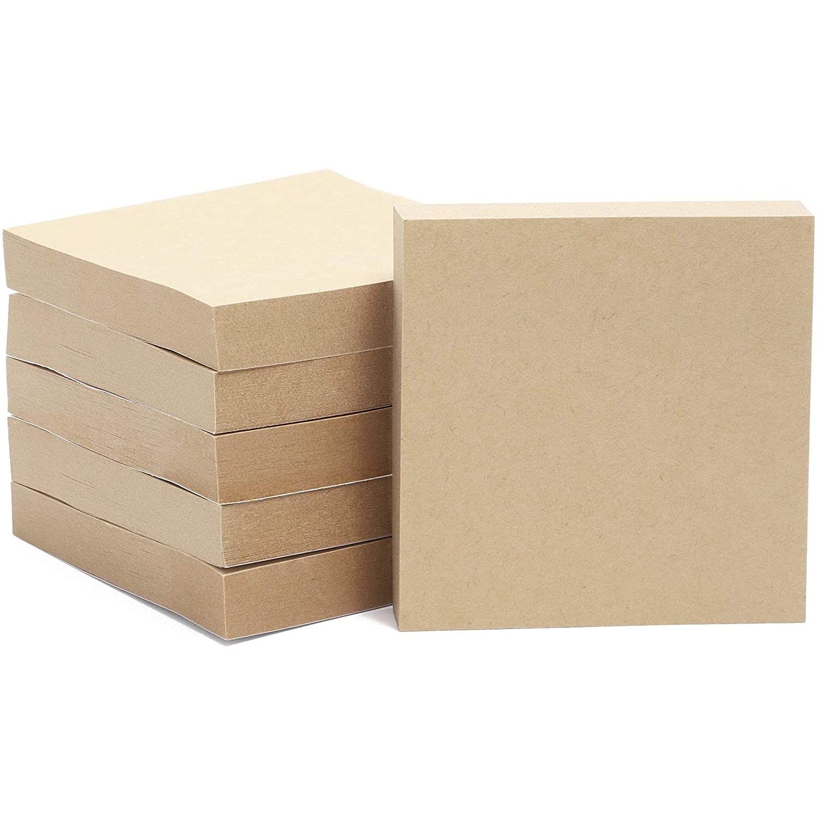 Juvale 6-Pack Kraft Paper Sticky Notes 3X3 Inch, Brown Self-Adhesive Memo Notepad Set, Self-Stick Note Pads For Office Work, Hom