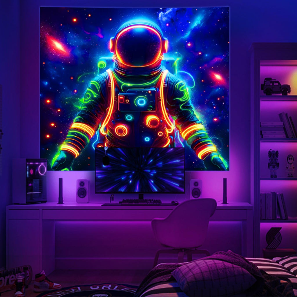 Apdidl Tapestry Space Astronaut Blacklight UV Reactive Polyester 51"X60" Night Sky