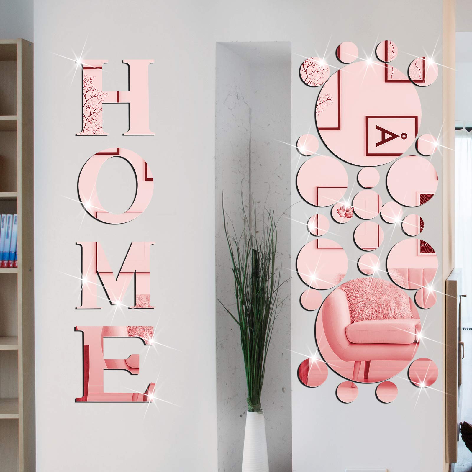 30 Pcs Living Room Wall Decor Home Mirror Wall Stickers Letter Signs DIY Acrylic Mirror Decals 3D Wall Decorations for Home Bedr