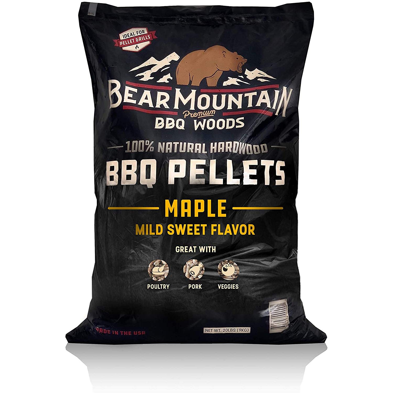 Bear Mountain Premium Bbq Woods 100% All-Natural Hardwood Pellets - Maple Wood (20 Lb. Bag) Perfect For Pellet Smokers, Smoky Wo