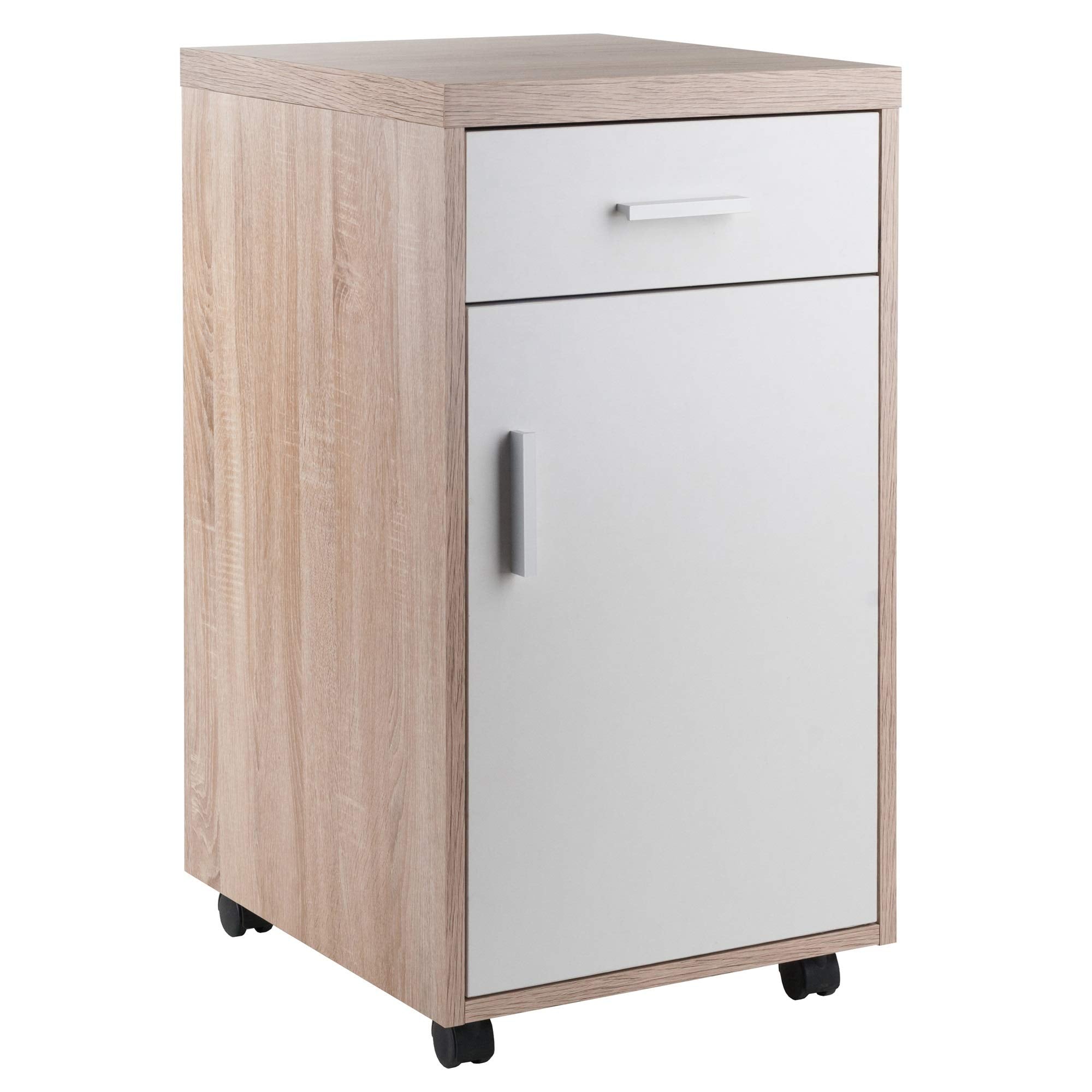 Ergode Kenner Storage Mobile Cabinet | Versatile | Contemporary Design | Easy Mobility | Reclaimed Wood Finish | Linen White Facings | 1-Drawer | Locking Casters (18220-VV)