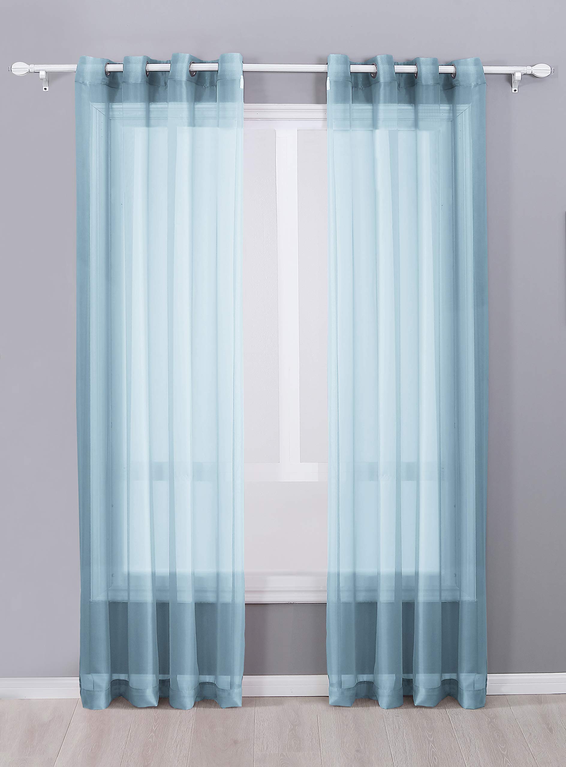 Decotex 2 Piece Sheer Voile Grommet Top Window Curtain Panel Drapes (54'' X 84'', Slate Blue)