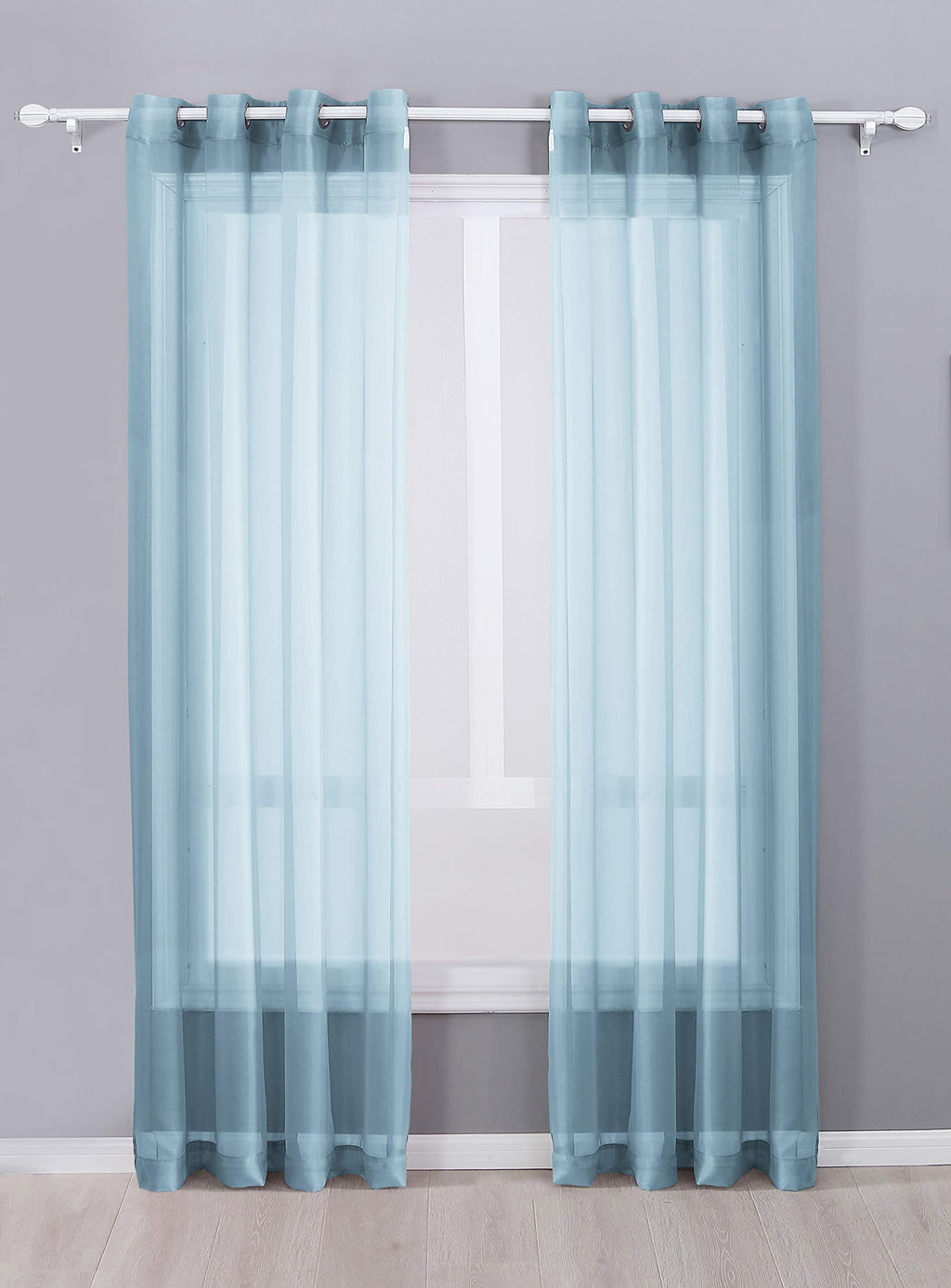 Decotex 2 Piece Sheer Voile Grommet Top Window Curtain Panel Drapes (54'' X 84'', Slate Blue)