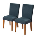 Benjara Fabric Upholstered Parson Dining Chair with Wooden Legs, Set of Two, Blue and Brown