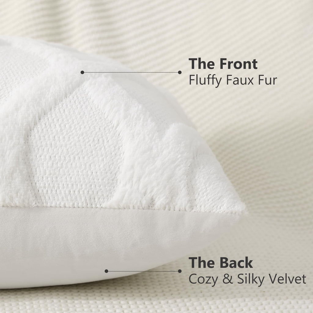 Decoruhome Spring Throw Pillow Covers 16X16 Inch Set Of 2, Soft Plush Faux Fur Wool Cream White Couch Pillow Covers, Decorative Pillow Cases For Bed Sofa Living Room Home Decor