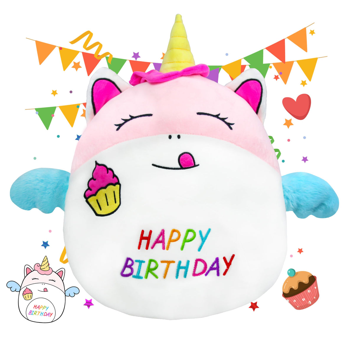 Amytoo 17' Birthday Unicorn Plush Pillow Cute Soft Unicorn Stuffed Animal Pillow Happy Unicorn Birthday Gifts For Kids Girls An
