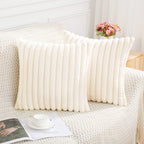Pallene Faux Fur Plush Throw Pillow Covers 18X18 Set Of 2 - Luxury Soft Fluffy Striped Decorative Pillow Covers For Sofa, Couch,