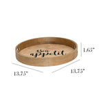 Elegant Designs Decorative 13.75'' Round Wood Serving Tray W/ Handles, ''Bon Appetit''