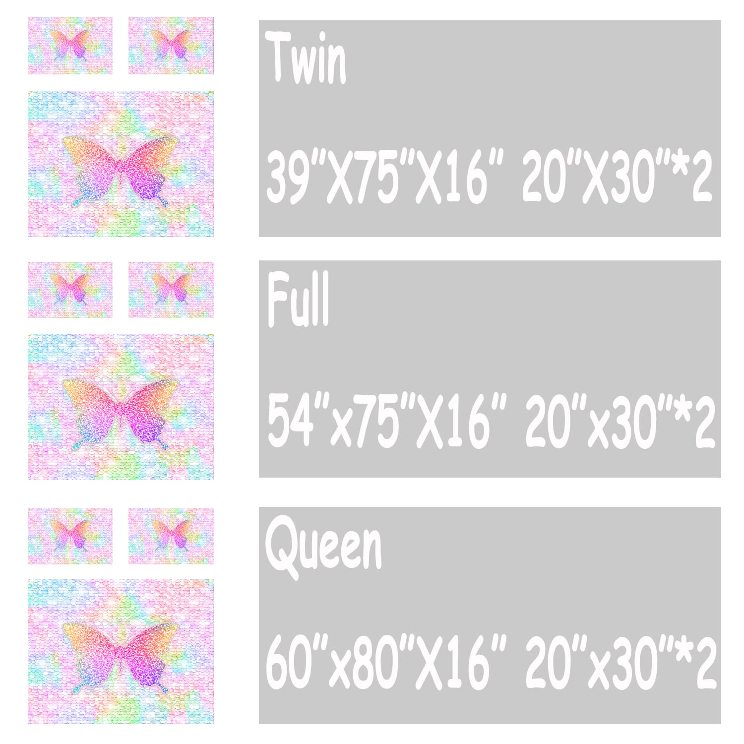 Cvhouse Rainbow Butterfly Bed Sheets Sets Full Size,Rainbow Butterfly Bedding Sets For Girls Kids Teens,Rainbow Butterfly Fitted