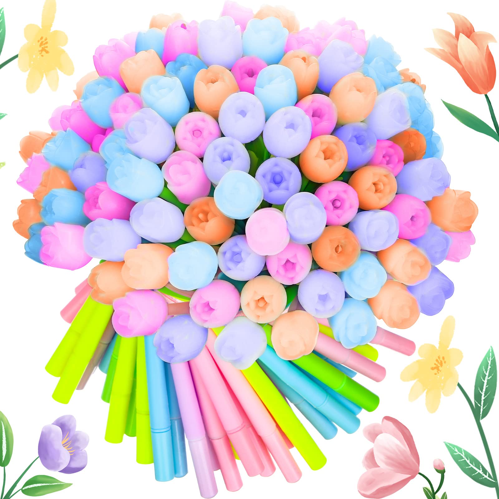 Tinlade 200 Pcs Color Changing Flower Gel Pens Bulk Mother'S Day Creative Gifts 0.5Mm Black Ink Cute Kawaii Ball Point Pens For