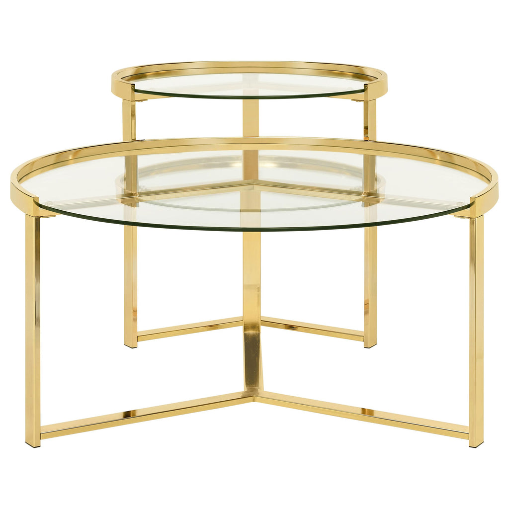 Coaster Home Furnishings Delia 2-Piece Round Glass Top Nesting Coffee Table Gold