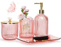 Jenseits Pink Bathroom Accessories Set, 4 Pcs Glass Bathroom Accessory Sets, Soap Dispenser, Toothbrush Holder, Qtip Holder, Van