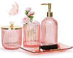 Jenseits Pink Bathroom Accessories Set, 4 Pcs Glass Bathroom Accessory Sets, Soap Dispenser, Toothbrush Holder, Qtip Holder, Van