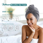 Jeffsun Microfiber Hair Towel Wrap For Women Girls, 2 Pack Super Absorbent Quick Drying Head Wraps Turban For Curly Long Thick F
