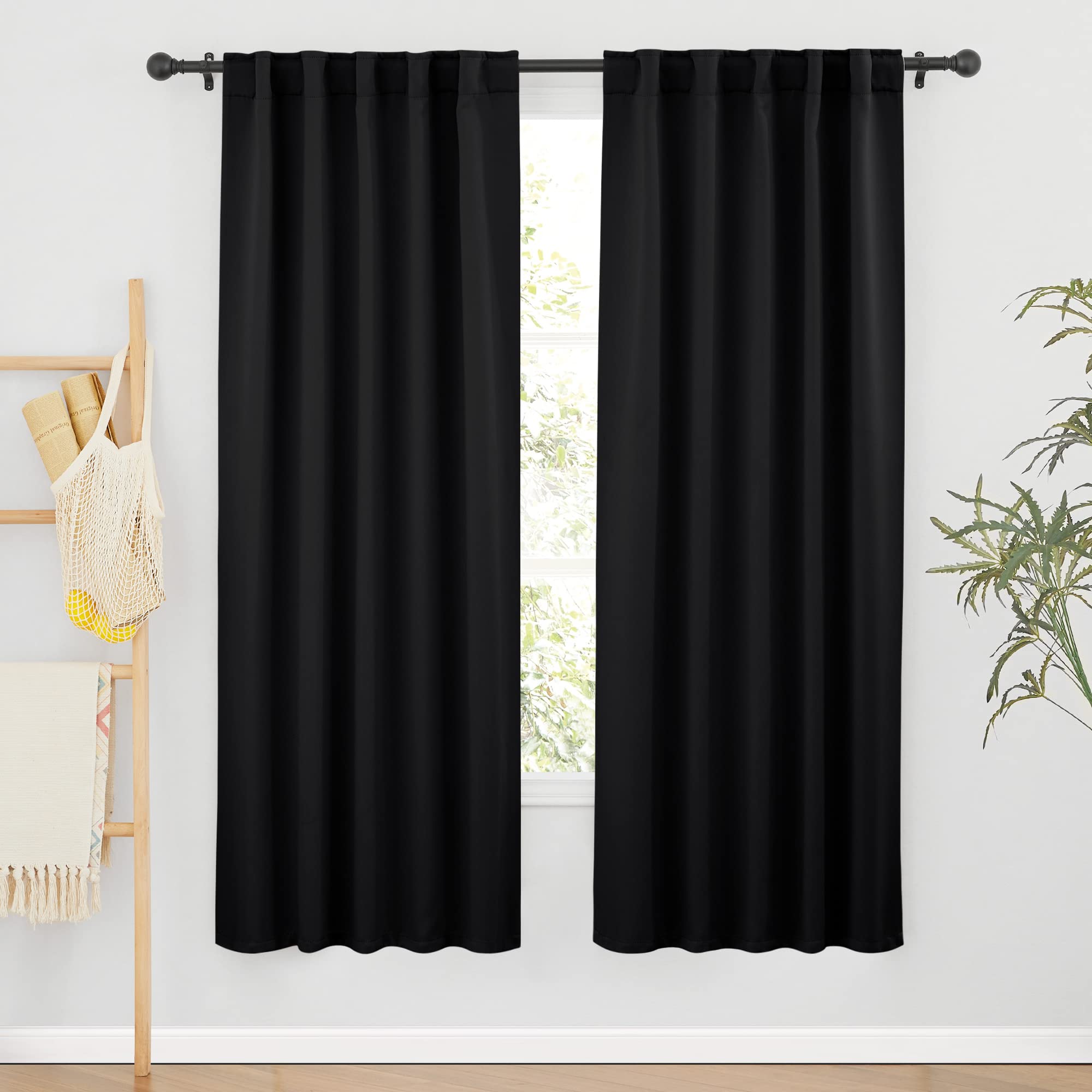Ryb Home Blackout Curtains For Living Room, Back Tab & Rod Pocket Top Insulating Window Decor For Bedroom Dining Classroom Home Office, W 62 X L 72, Black, 2 Panels