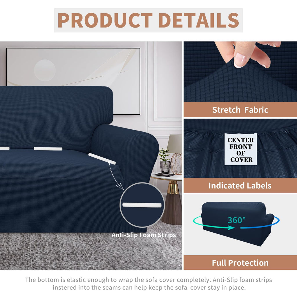 Easy-Going 100% Waterproof Couch Cover, Dual Waterproof Sofa Cover, Stretch Jacquard Sofa Slipcover, Leakproof Furniture Protector For Kids, Pets, Dog And Cat (Sofa, Dark Blue)