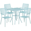 Flash Furniture Oia Commercial Grade 28 Square Sky Blue Indoor-Outdoor Steel Patio Table Set with 4 Square Back Chairs