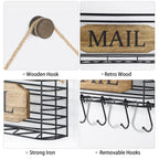 Sriwatana Mail Organizer Wall Mount, Rustic Mail Holder Key Holder For Wall With Hooks, Small Size, Carbonized Black