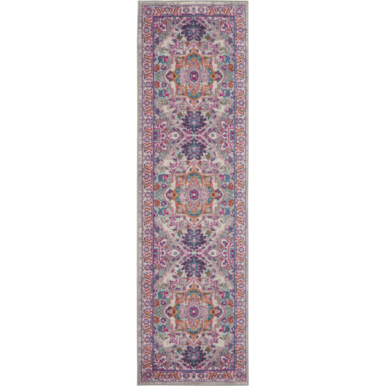 Nourison Passion Bohemian Light Grey/Pink 22 x 10 Area -Rug, Easy -Cleaning, Non Shedding, Bed Room, Living Room, Dining Room,