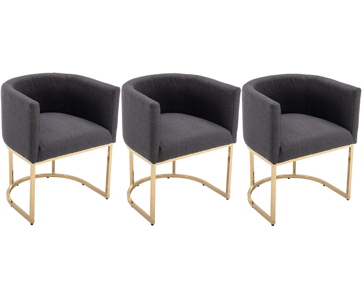 Vescasa Linen Upholstered Dining Chairs With Barrel Back, Mid Century Modern Padded Restaurant Chairs With Gold Metal Frame For