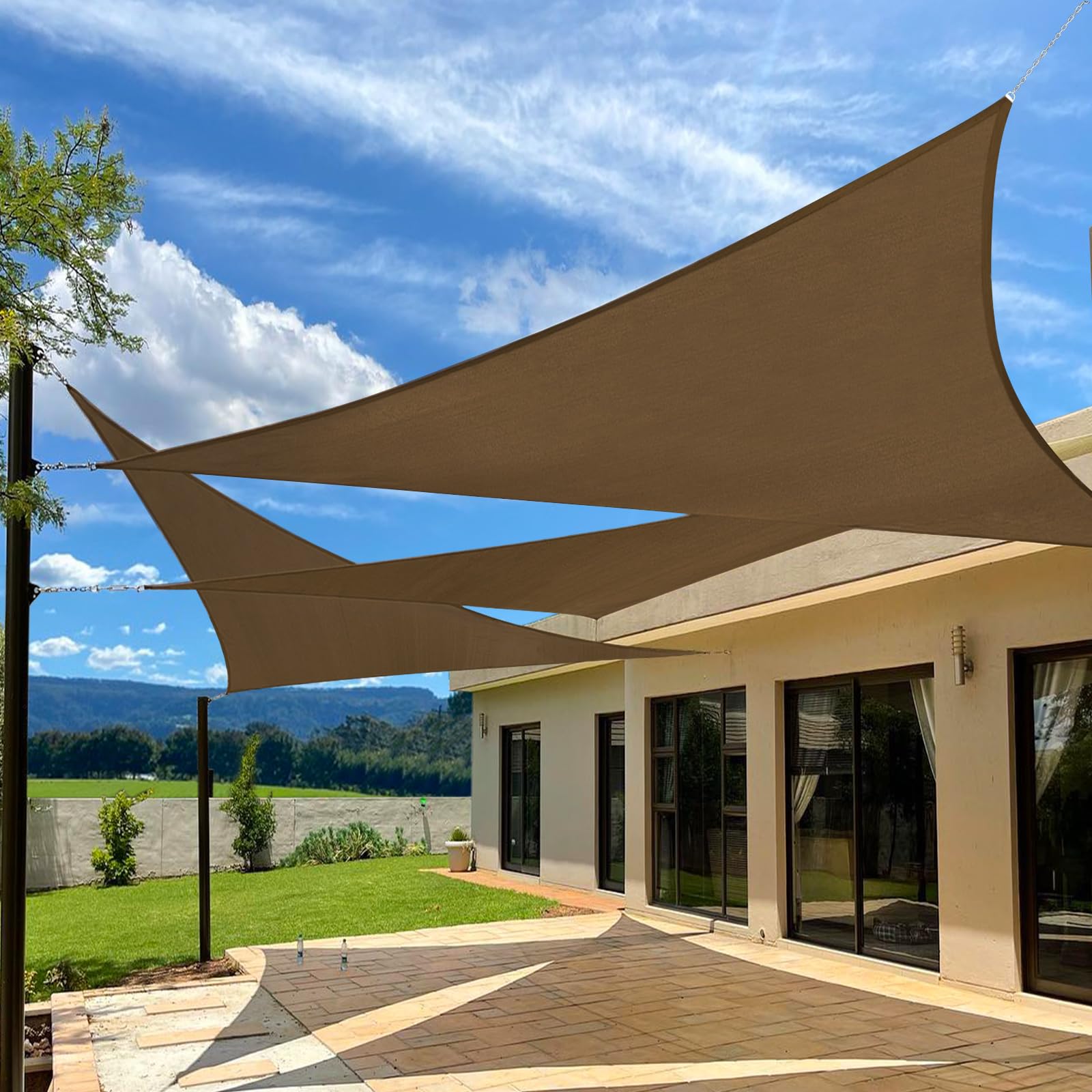 Artpuch 8'X8'X8' Sun Shade Sail Curved Commercial Outdoor Shade Cover Brown Triangle Heavy Duty Permeable 185Gsm Backyard Shade