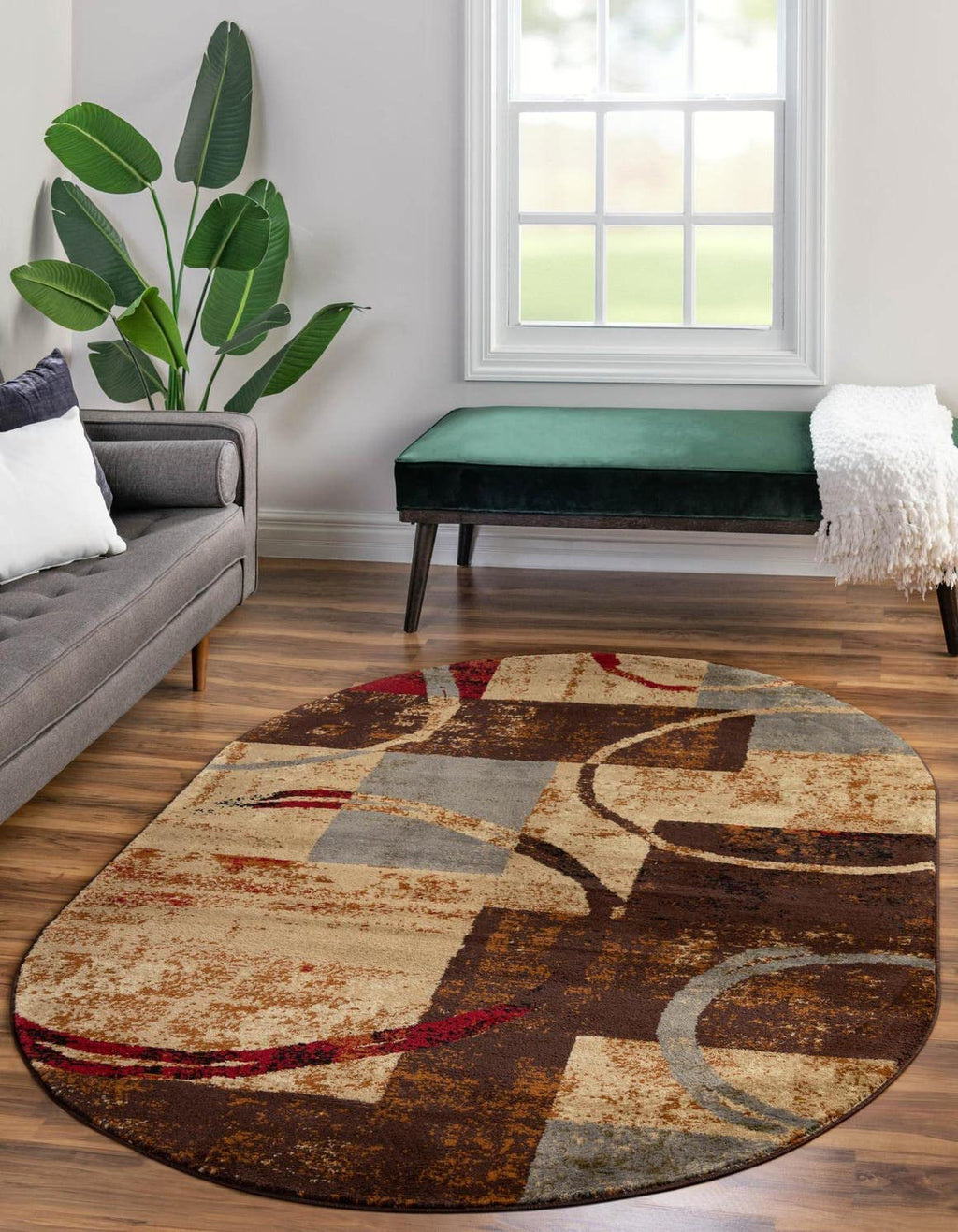 Unique Loom Barista Collection Area Rug - Kouillou (7' 10'' x 10' Oval, Multi/Brown)