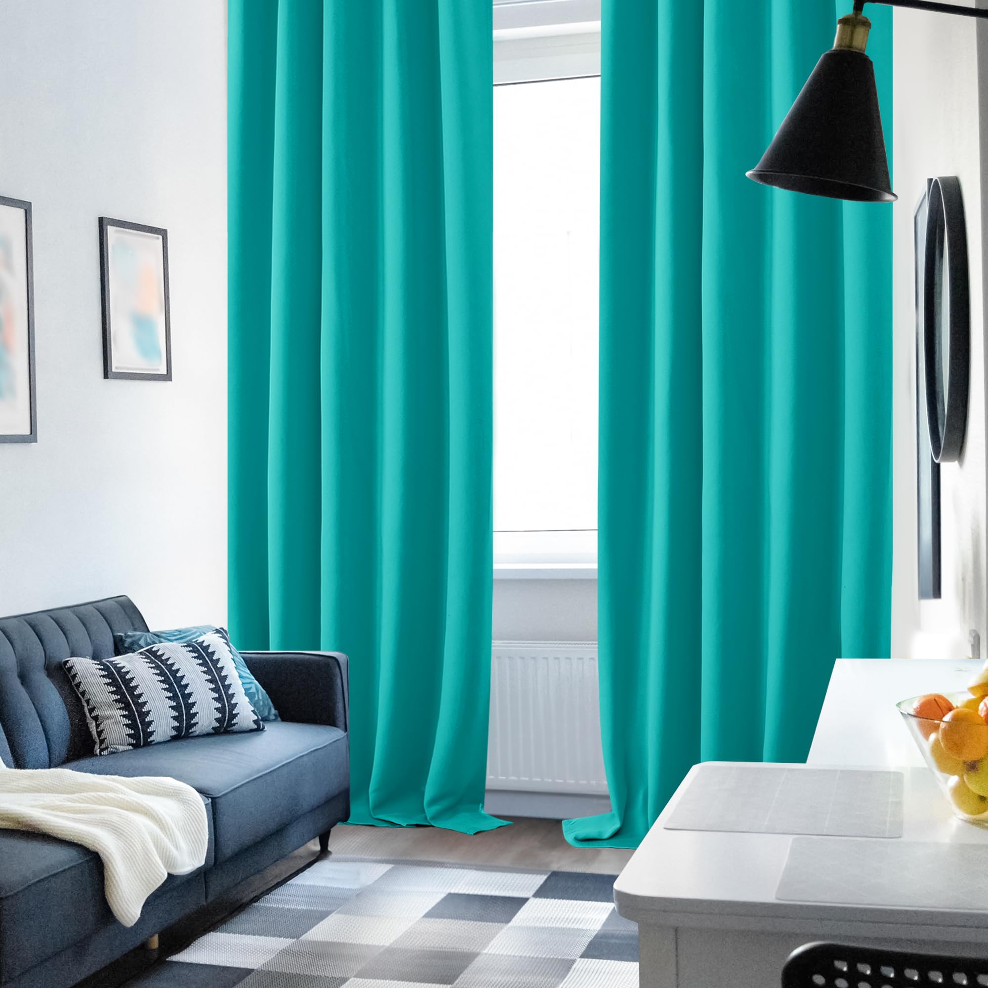 Deconovo Blackout Curtains – Room Darkening, Noise-Reducing, Thermal Insulated – Energy-Efficient Window Treatment For Bedroom, Living Room & Home Office – 2 Panels, Turquoise, 42W X 95L Inch
