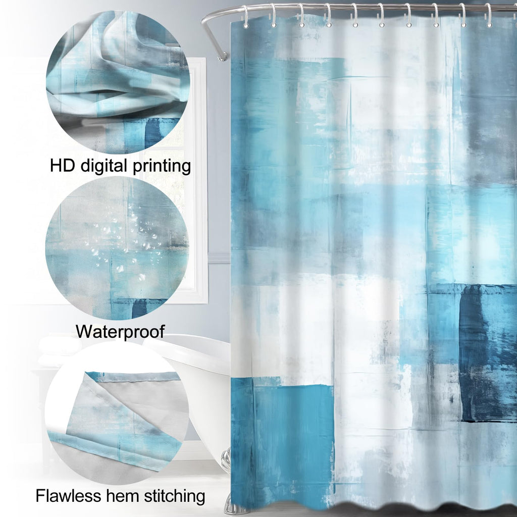 Lnond 4Pcs Bathroom Shower Curtain Sets With Rugs,Turquoise White Painting Art Bathroom Sets With Shower Curtain And Rugs And Ac