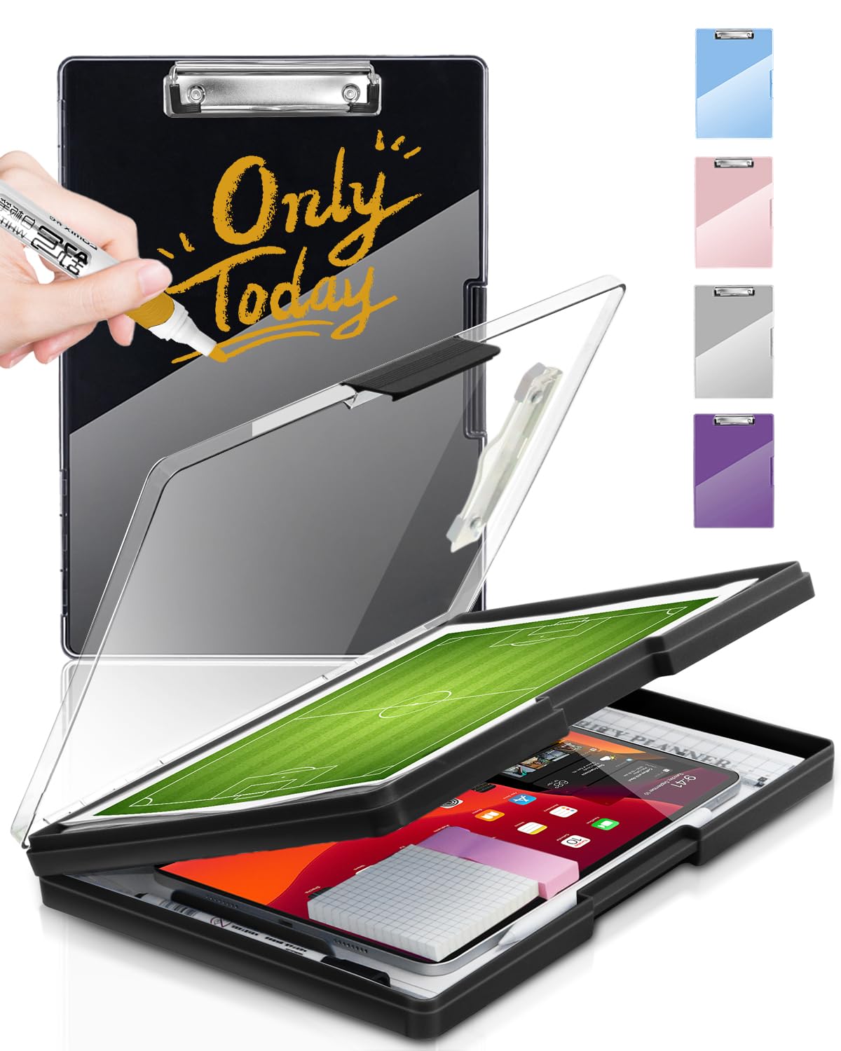 Clearview Clipboard With 2 Storage, Dry Erase 8.5X11 Heavy Duty Clipboards - High Capacity Coaches Clip Board With Pen Holder -