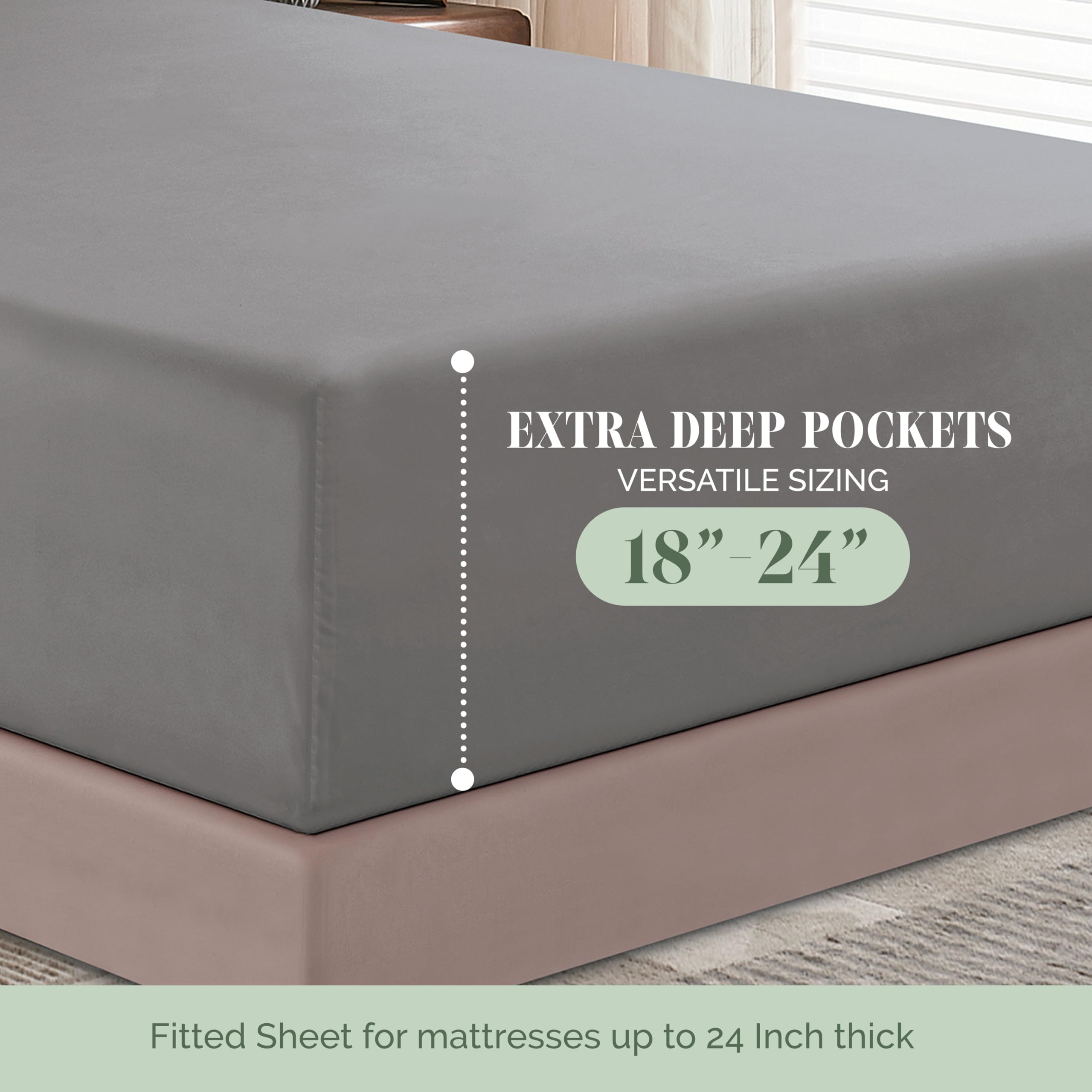 Elegant Comfort 1500 Premium Hotel Quality 18-24 Inches Deep - Extra Deep Pocket Single Fitted Sheet For High Mattress, Luxury And Softest, Smart Pocket - Wrinkle Free, Full, Gray