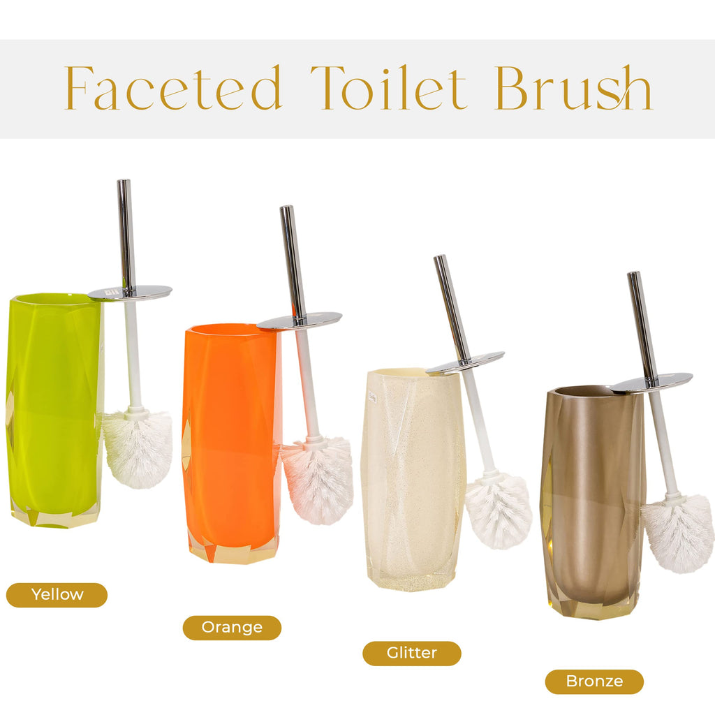 Faceted Toilet Brush, Durable Resin, Discreet Design, Stainless Steel Handle, For Stylish Bathroom Decor, Bronze, 4X16, Sold Ind